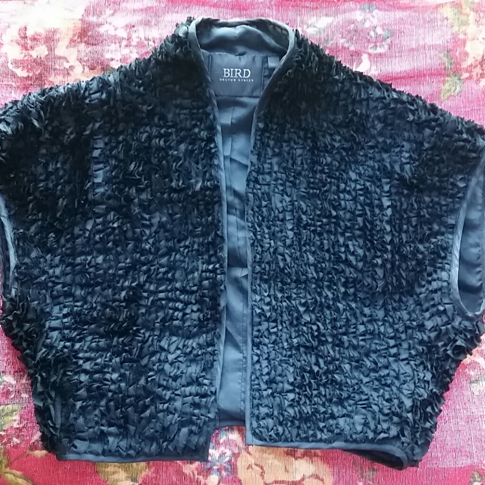 Bird Black Silk Bolero Textured Vest size Extra Small